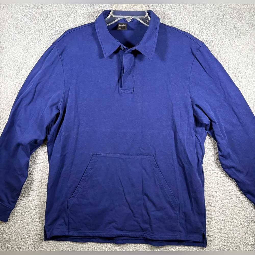 Fielder Bonobos Long Sleeve Rugby Polo Shirt Mens Large Blue Kangaroo Pocket